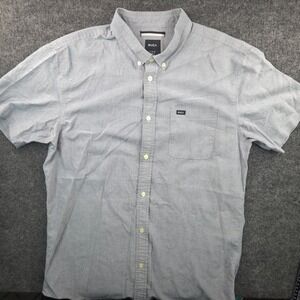 RVCA Button Down Shirt Mens Large Blue Slim Fit Short Sleeve Oxford
